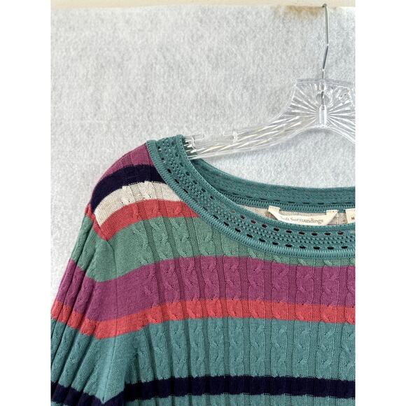 Soft Surroundings Isidor Sweater Medium Cable Knit Striped Super Soft Casual - Picture 4 of 8